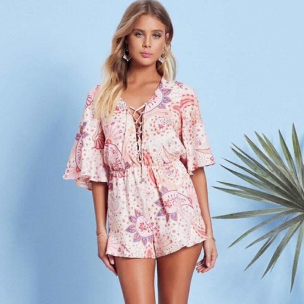 NWT Lovers + Friends Epiphany Paisley Romper Pink XS Coquette Soft Girl Feminine